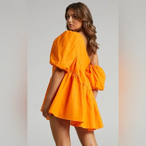Showpo Harleen One-Shoulder Orange Mini Dress - Picture 3 of 6